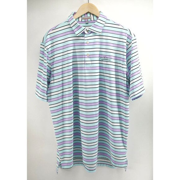 Peter Millar Polo Men Large Blue Purple Striped Summer Comfort Golf‎ Stretch - Picture 1 of 8